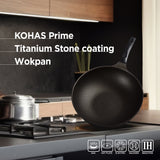 KOHAS Prime Titanium Stone Coating Wok Pan, Black (11.8"/12.6")